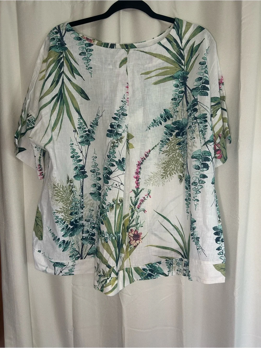 Camille & Co White Green Linen Coastal Beach Top Blouse Lagenlook Oversized - Picture 2 of 6
